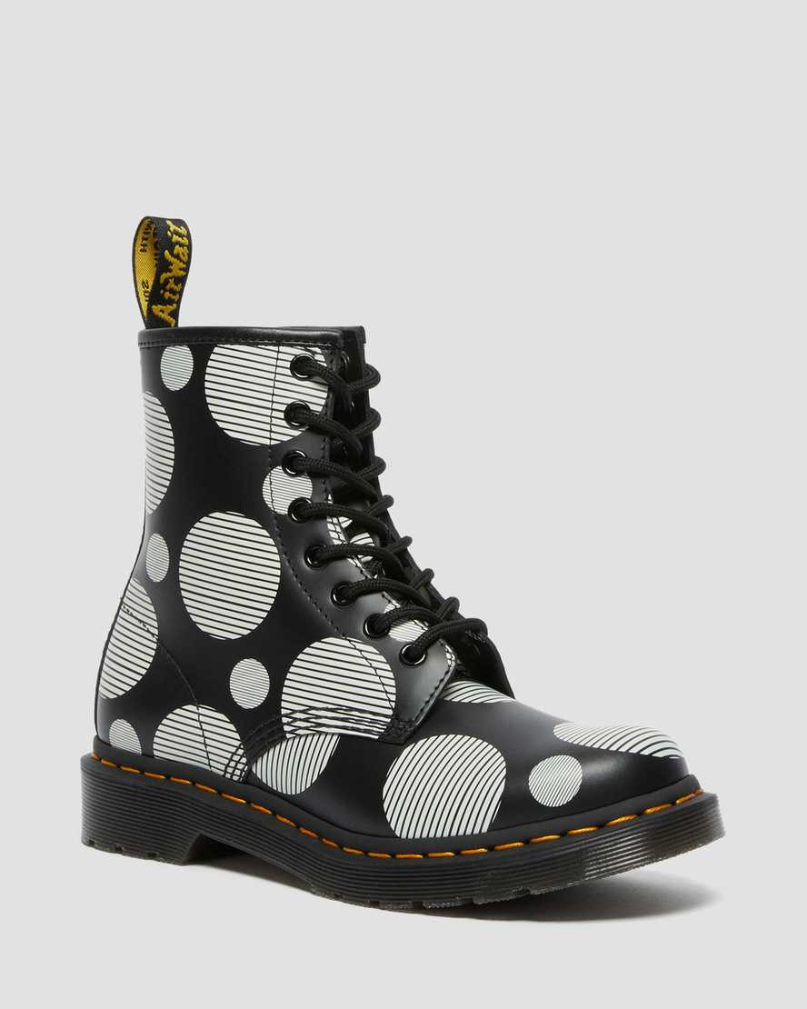 Dr. Martens 1460 Polka Dot Smooth Lær Snørestøvler Dame Svart/Hvite [4925SYCXQ]